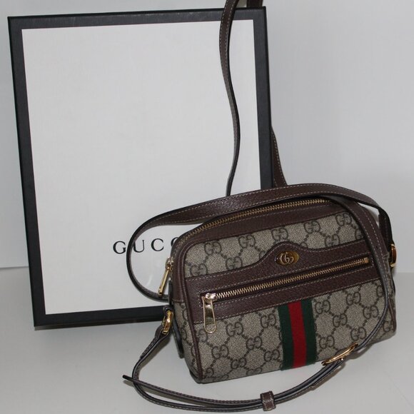 Gucci Supreme Monogram Mini Ophidia Shoulder Bag Brown - Picture 1 of 5